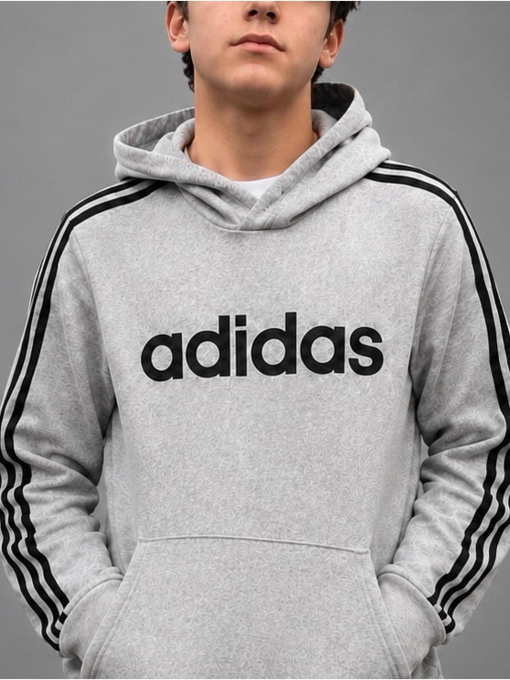 adidas Light Gray Crewneck Hoodie with Black Logo